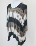 Tie Dye Shark Bite Hem Tunic, Black & Grey