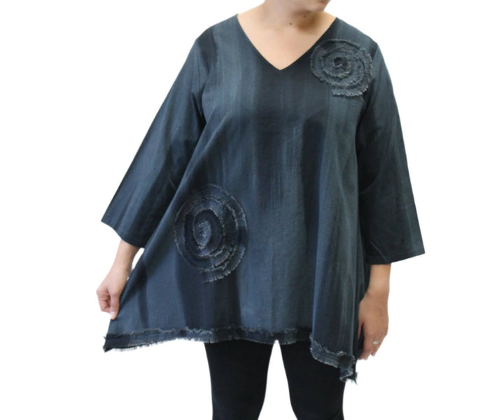 modesce Hand Painted Cotton Fringe Swirl Tunic, Graphite