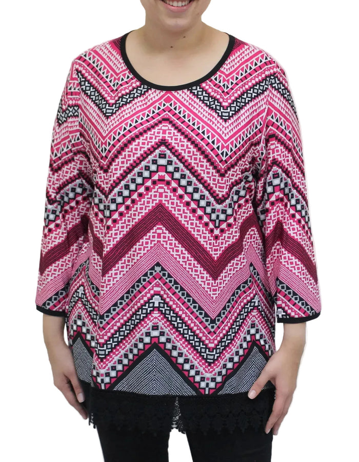 Chevron Print Top, Pink & Black