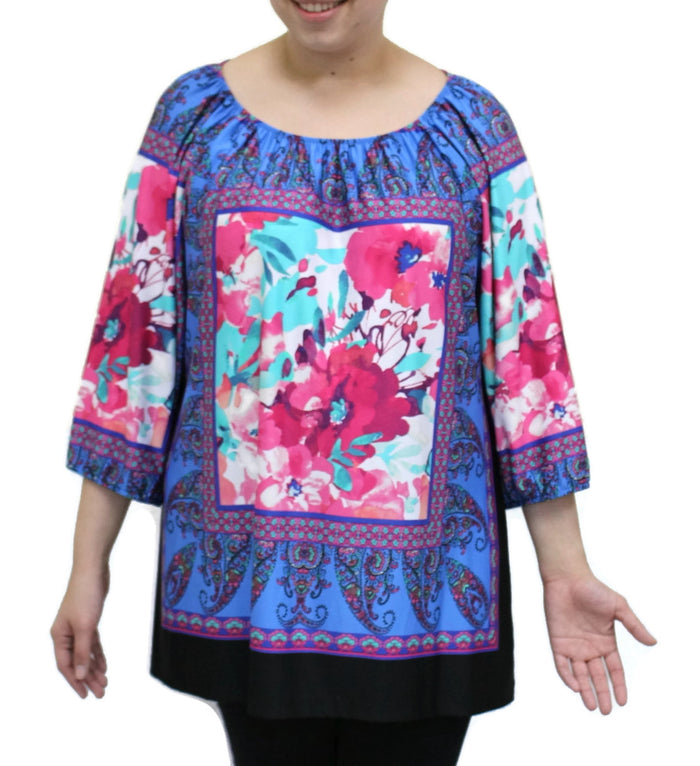 Floral Peasant Top, Peri & Fuchsia