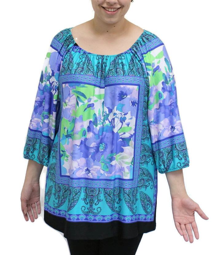 Floral Peasant Top, Jade & Purple