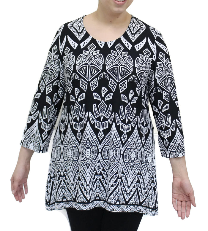 Mari Print Top, Black