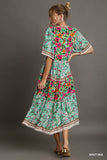 Mixed Floral Border Print Dress, Mint