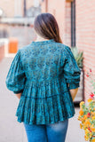 Embroidered Teal Paisley Top