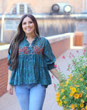 Layerz Embroidered Teal Paisley blouse