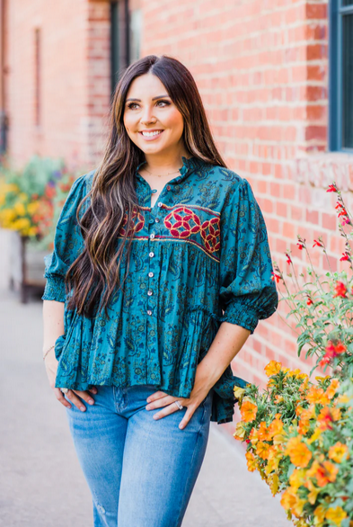 Layerz Embroidered Teal Paisley Top oh my stars