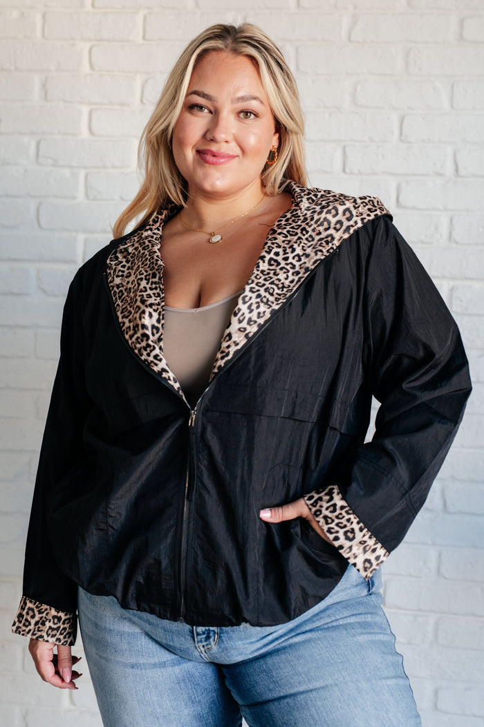 Black Windbreaker with Leopard Accents