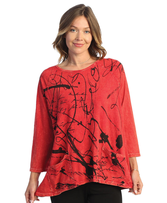 Scrolls Mineral Washed Patch Pocket Cotton Top