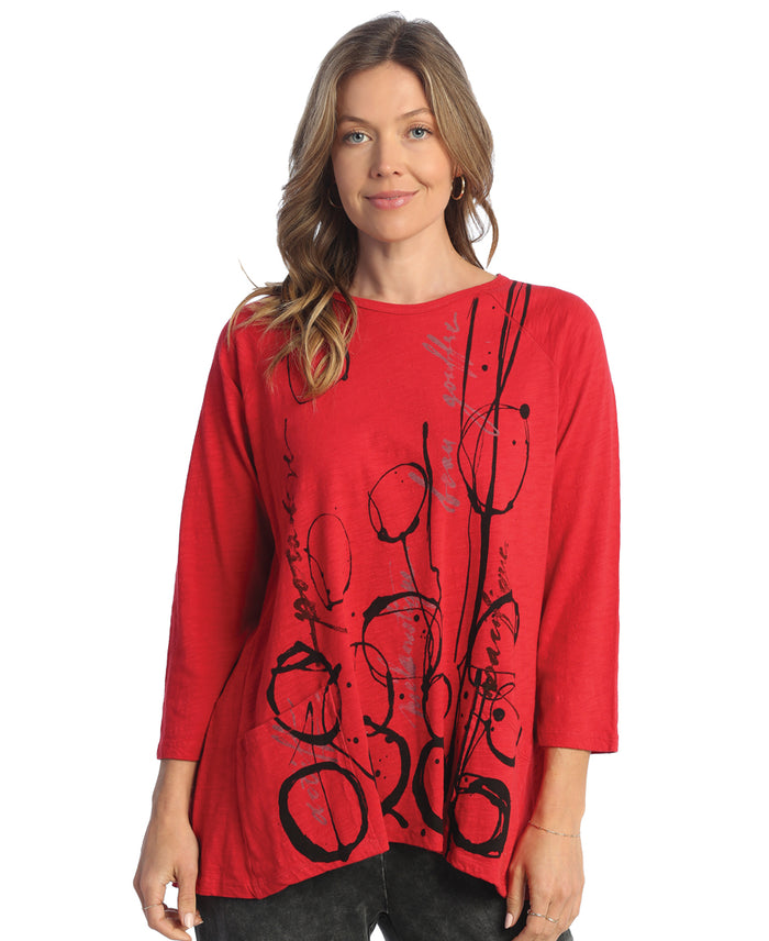 Circles Mineral Washed Patch Pocket Cotton Top, Red