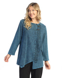 Jess & Jane Wavy Contrast Faux Wrap Mineral Washed Cotton Tunic