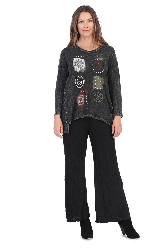 PatchWork Mineral Washed Button Accent Cotton Top