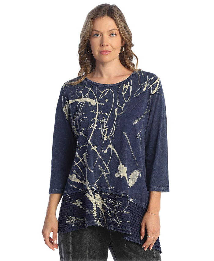 Scrolls Mineral Washed Asymmetric Top, Denim