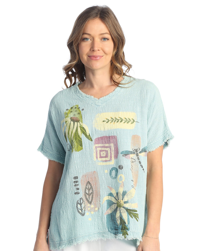 Verano Mineral Washed Cotton Gauze Short Sleeve Top