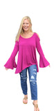 Bell Sleeve Tunic With Shoulder Cutouts, Raspberry