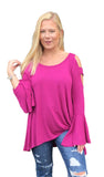 Bell Sleeve Tunic With Shoulder Cutouts, Raspberry