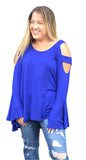 Bell Sleeve Shoulder Cutouts Tunic, Cobalt