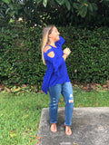 Bell Sleeve Shoulder Cutouts Tunic, Cobalt