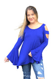 Bell Sleeve Shoulder Cutouts Tunic, Cobalt