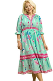 Floral Collage Midi Dress, Mint