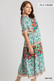 Mixed Floral Border Print Dress, Mint