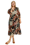 umgee usa Floral Abstract Tiered Midi Dress