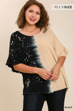 Dip Dye Ruffle Sleeve Top, Black