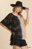 Dip Dye Ruffle Sleeve Top, Black