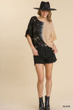 Dip Dye Ruffle Sleeve Top, Black