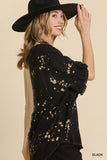 Dip Dye Ruffle Sleeve Top, Black