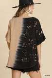 Dip Dye Ruffle Sleeve Top, Black