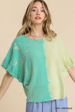 Dip Dye Ruffle Sleeve Top, Emerald