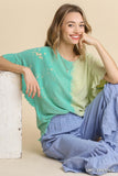 Dip Dye Ruffle Sleeve Top, Emerald