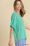 Dip Dye Ruffle Sleeve Top, Emerald