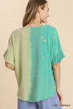 Dip Dye Ruffle Sleeve Top, Emerald