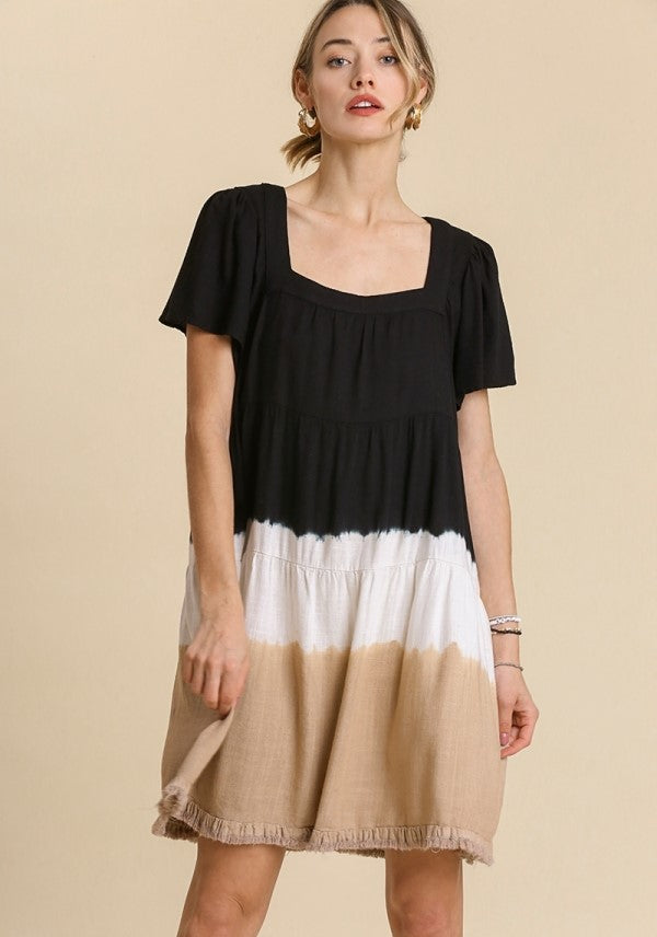 umgee Dip Dye Color Block Dress, Black XL
