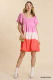 Dip Dye Color Block Dress, Pink