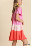Dip Dye Color Block Dress, Pink