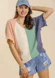 Umgee Color Block Cotton Gauze Short Sleeve top