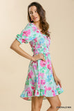 Ruffle & Smocked Floral Dress, Emerald