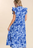 Floral Print Tiered Dress, Periwinkle