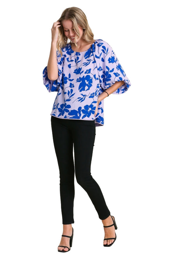 Floral Graphic Print Blouse, Lavender
