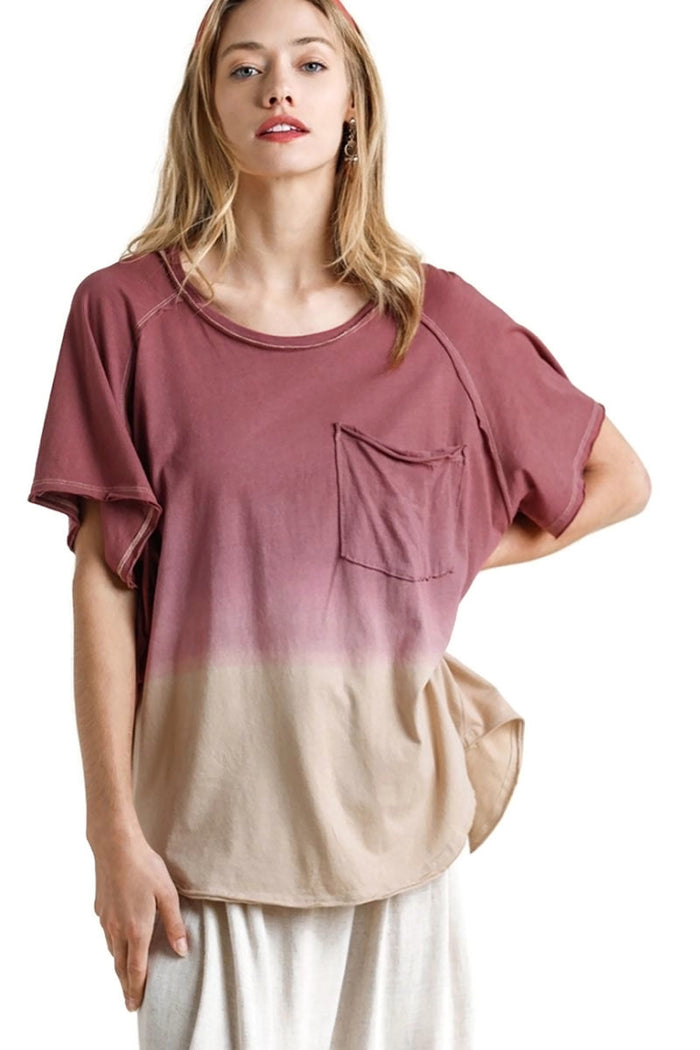 umgee usa Dip Dye Raw Edged Top