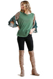 Floral & Animal Bell Sleeve Top, Forest