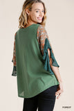 Floral & Animal Bell Sleeve Top, Forest