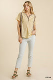 Leopard Trim Waffle Knit Top, Cream