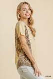 Leopard Trim Waffle Knit Top, Cream