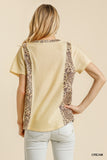 Leopard Trim Waffle Knit Top, Cream