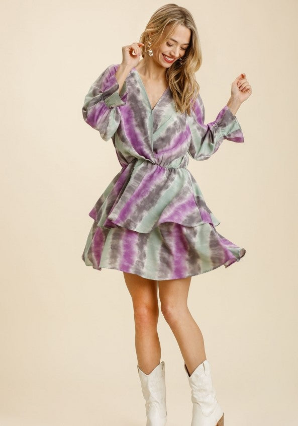 umgee purple dress Umgee Two Tone Floral Print A-Line Midi Dress, Plum M
