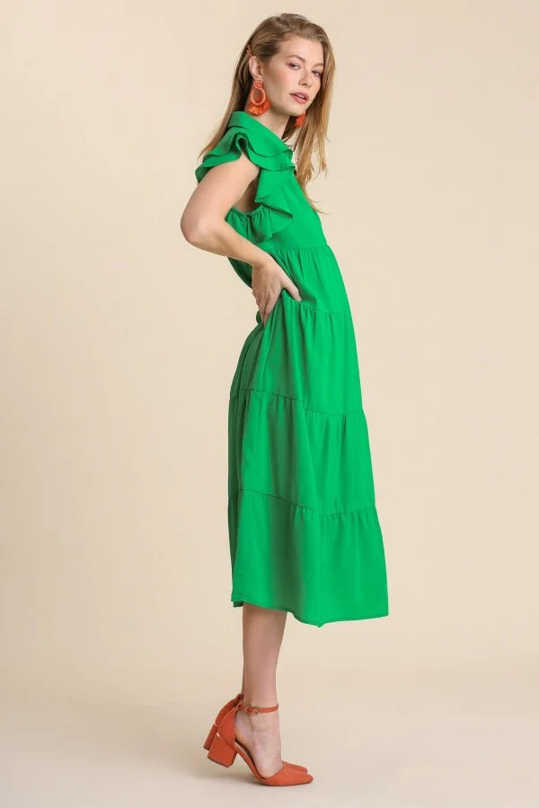 Ruffle Sleeve Tiered Midi Dresses - Umgee Ruffle Sleeve Tiered Midi Dresses - Umgee