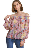 Umgee USA Floral Off the Shoulder Smocked Top, Mauve